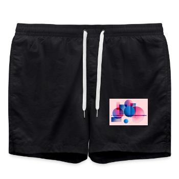 Abstrakte Blau-Pink-Geometrie - Badeshorts - Schwarz - Vorne - AI Model Male 185 light (185cm)