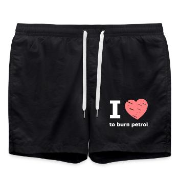 I Love to burn Petrol – Benzin Herz Spruch - Badeshorts - Schwarz - Vorne - AI Model Male 185 light (185cm)