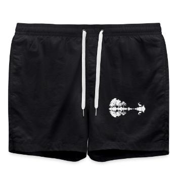 Nachtwald Spiegelung: Hirsch Brücke - Badeshorts - Schwarz - Vorne - AI Model Male 185 light (185cm)