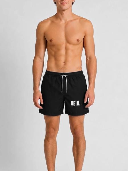 NEIN. | Klares Statement in Typografie - Badeshorts - Schwarz - Vorne - AI Model Male 185 light (185cm)