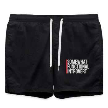 Somewhat Functional Introvert Spruch Logo Text - Badeshorts - Schwarz - Vorne - AI Model Male 185 light (185cm)