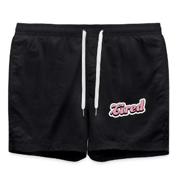 Tired Pink Retro Script Logo - Badeshorts - Schwarz - Vorne - AI Model Male 185 light (185cm)