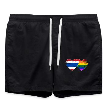 Thailand Regenbogen Flagge Herz used - Badeshorts - Schwarz - Vorne - AI Model Male 185 light (185cm)