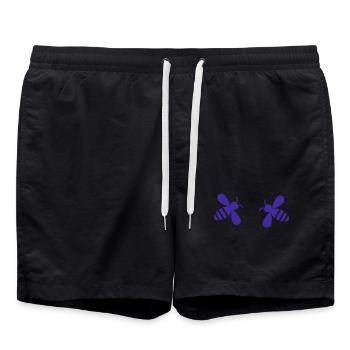 Zwei symmetrie Bienen in Lila - Badeshorts - Schwarz - Vorne - AI Model Male 185 light (185cm)