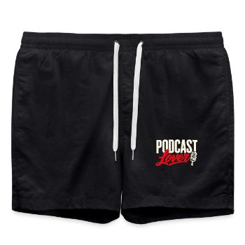 Podcast Lover Mikrofon Retro Design - Badeshorts - Schwarz - Vorne - AI Model Male 185 light (185cm)