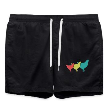 Hühner Trio Retro - Badeshorts - Schwarz - Vorne - AI Model Male 185 light (185cm)