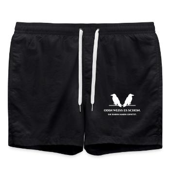 Odin weiß es schon – Raben haben gepetzt - Badeshorts - Schwarz - Vorne - AI Model Male 185 light (185cm)