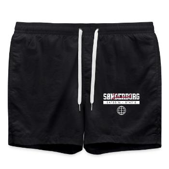 Sonderburg Dänemark Koordinaten Reise Souvenir - Badeshorts - Schwarz - Vorne - AI Model Male 185 light (185cm)