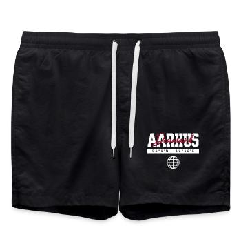 Aarhus Dänemark Koordinaten Reise Souvenir - Badeshorts - Schwarz - Vorne - AI Model Male 185 light (185cm)
