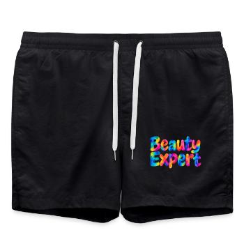 Beauty Expert – Bunter Spruch für Beautyfans - Badeshorts - Schwarz - Vorne - AI Model Male 185 light (185cm)