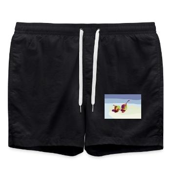 Bunte Birnen auf einer Strandlandschaft - Badeshorts - Schwarz - Vorne - AI Model Male 185 light (185cm)