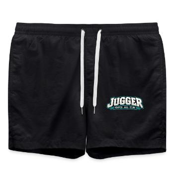 Jugger Logo Retro Neon Stil - Badeshorts - Schwarz - Vorne - AI Model Male 185 light (185cm)