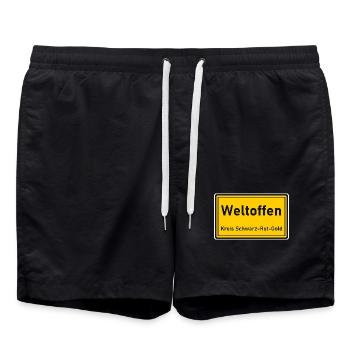 Ortsschild Weltoffen - Kreis Schwarz-Rot-Gold - Badeshorts - Schwarz - Vorne - AI Model Male 185 light (185cm)