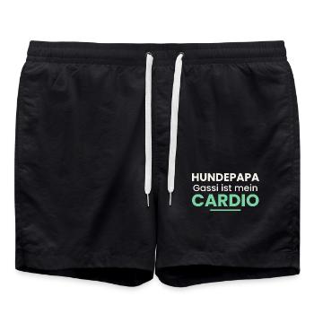 Hundepapa Shirt Gassi ist mein Cardio Lustig - Badeshorts - Schwarz - Vorne - AI Model Male 185 light (185cm)
