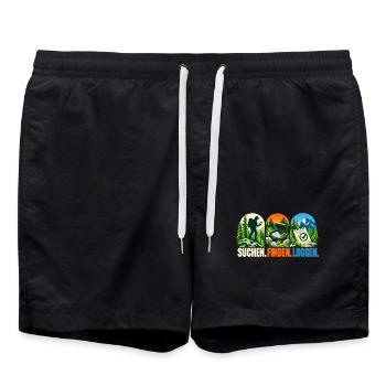 Wandernavigator Motiv: Outdoor Abenteuer - Badeshorts - Schwarz - Vorne - AI Model Male 185 light (185cm)