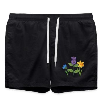 Blumen botanisch Pflanzen Zeichnung Blumenmotiv - Badeshorts - Schwarz - Vorne - AI Model Male 185 light (185cm)