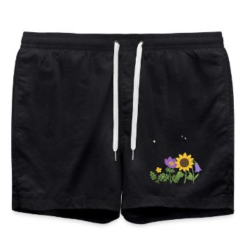 Blumen floral Pflanzen Illustration Naturfreunde - Badeshorts - Schwarz - Vorne - AI Model Male 185 light (185cm)