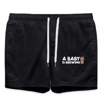 Eine werdende Mutter, deren Baby gerade Kaffee brü - Badeshorts - Schwarz - Vorne - AI Model Male 185 light (185cm)