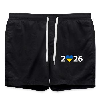 I love Ukraine 2026, Ukraine 2026 - Badeshorts - Schwarz - Vorne - AI Model Male 185 light (185cm)