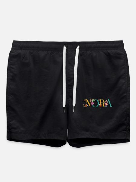 NORA Namenskunst mit Blumen bestickt - Badeshorts - Schwarz