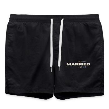 Married in every Color Pride Rainbow Typography - Swim Trunks - black - Front - AI Model Male 185 light (185cm)