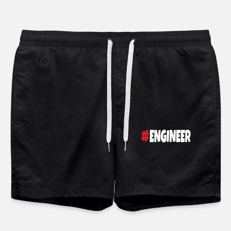 #engineer red&white - Swim Trunks - black