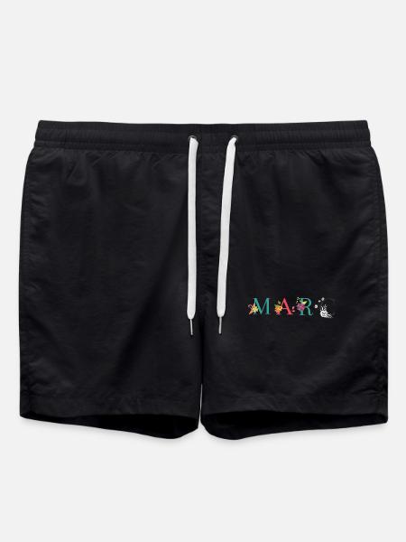 Art du nom MARC avec des fleurs brodées - Short de bain - noir