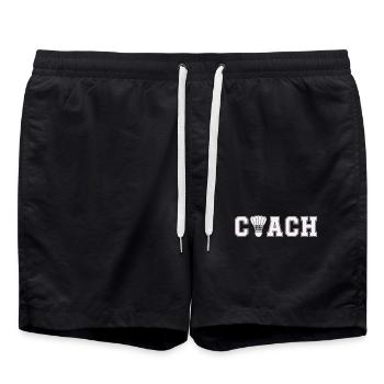 Badminton Coach Logo – Federball im Wort - Badeshorts - Schwarz - Vorne - AI Model Male 185 light (185cm)