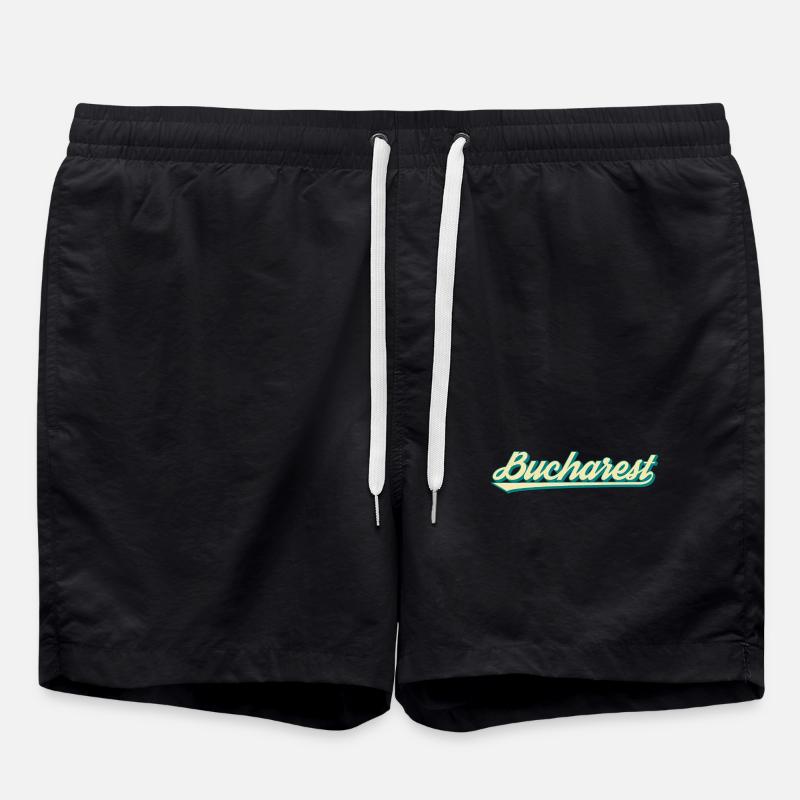 Bucharest Retro Script - Swim Trunks - black