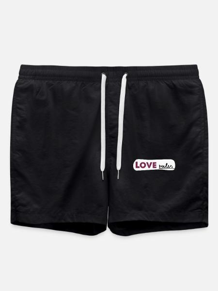 Love rules - Spruch Handlettering - Swim Trunks - black