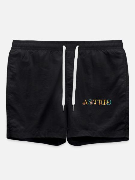 ASTRID Name Art With Flowers Embroidered - Swim Trunks - black