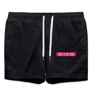 Greed Is Not Good Antikapitalismus Aussage Protest - Badeshorts - Schwarz - Vorne - AI Model Male 185 light (185cm)