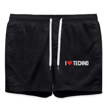 I love Techno. - Badeshorts - Schwarz - Vorne - AI Model Male 185 light (185cm)