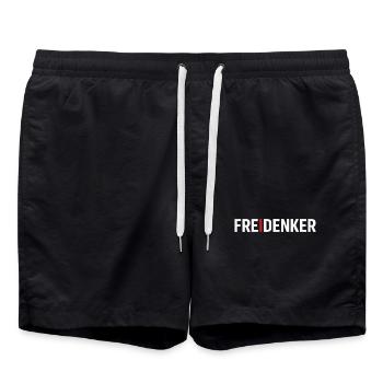 Libre-penseurs – Déclaration typographique forte - Short de bain - noir - Devant - AI Model Male 185 light (185cm)