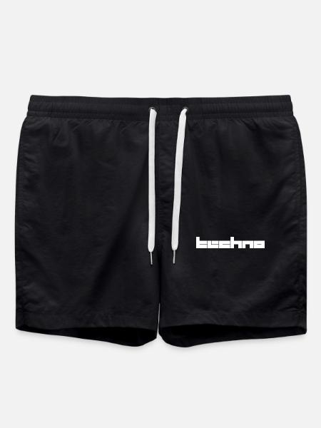 techno music geometric logo design - Swim Trunks - black