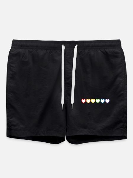 Regenbogen LGBT Herzen white lgbt tshirt - Badeshorts - Schwarz