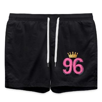 96 Zahl Krone - Badeshorts - Schwarz - Vorne - AI Model Male 185 light (185cm)