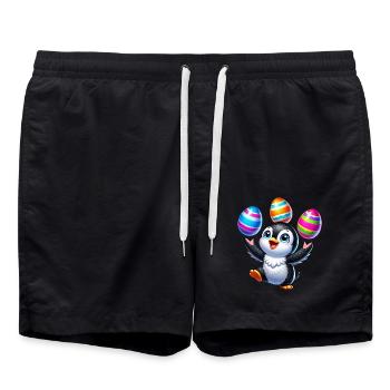 Pingouin jongle avec des œufs de Pâques colorés - Short de bain - noir - Devant - AI Model Male 185 light (185cm)