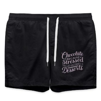 Schokolade Desserts Stress lustig Nachtisch Zitat - Badeshorts - Schwarz - Vorne - AI Model Male 185 light (185cm)