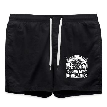 Love My Highlands - Highland Graphic and Saying - Swim Trunks - black - Front - AI Model Male 185 light (185cm)
