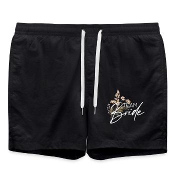 Team Braut, Prost, JGA, Mädelstrip, Zukünftige - Badeshorts - Schwarz - Vorne - AI Model Male 185 light (185cm)