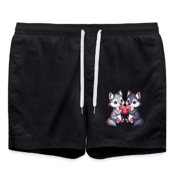 Wolf Couple Love Valentine's Day - Swim Trunks - black - Front - AI Model Male 185 light (185cm)