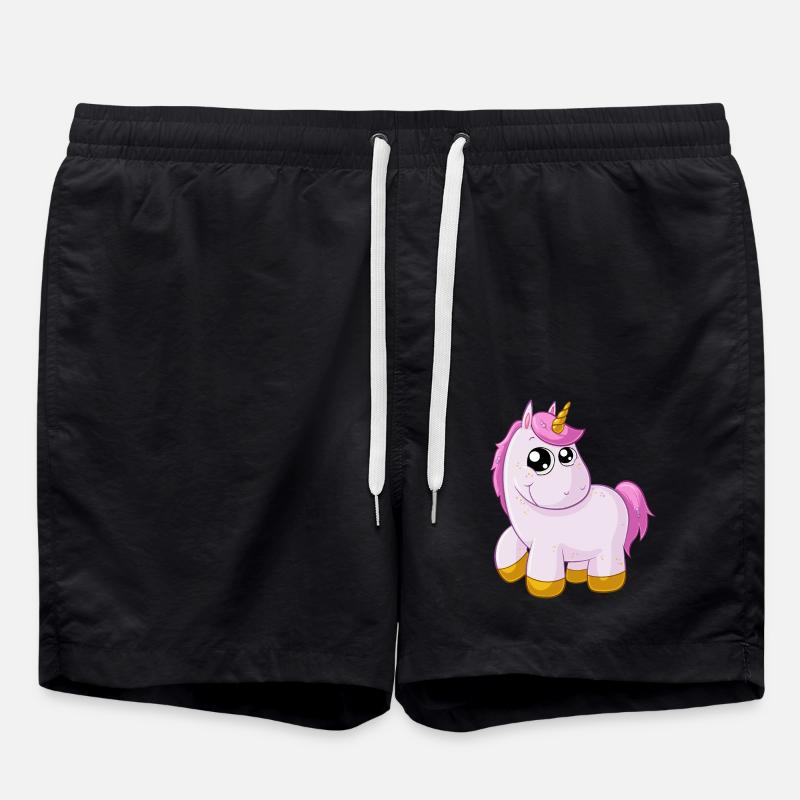 Pinkes Comic Einhorn - Badeshorts - Schwarz