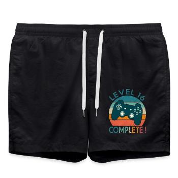 Level 16 Gift Video Games Birthday 16 Years - Swim Trunks - black - Front - AI Model Male 185 light (185cm)
