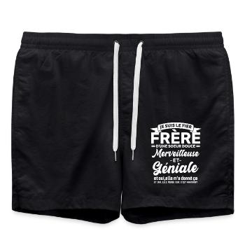 Frère Et Sœur Cadeau Humour Personnalisé - Short de bain - noir - Devant - AI Model Male 185 light (185cm)