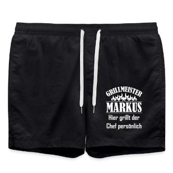 Grillmeister Markus Chef - Badeshorts - Schwarz - Vorne - AI Model Male 185 light (185cm)