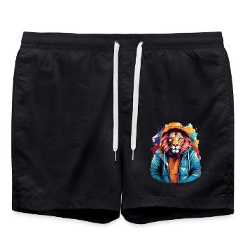 Lion de rue | Amoureux du lion - Short de bain - noir - Devant - AI Model Male 185 light (185cm)