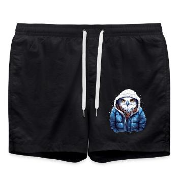 Streetstyle Schneeeule | Eulen-Liebhaber - Badeshorts - Schwarz - Vorne - AI Model Male 185 light (185cm)