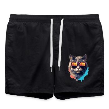 Urban Purrfection : du chat | Amoureux des chats - Short de bain - noir - Devant - AI Model Male 185 light (185cm)