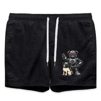 Pug Robot and Master Friends - Swim Trunks - black - Front - AI Model Male 185 light (185cm)